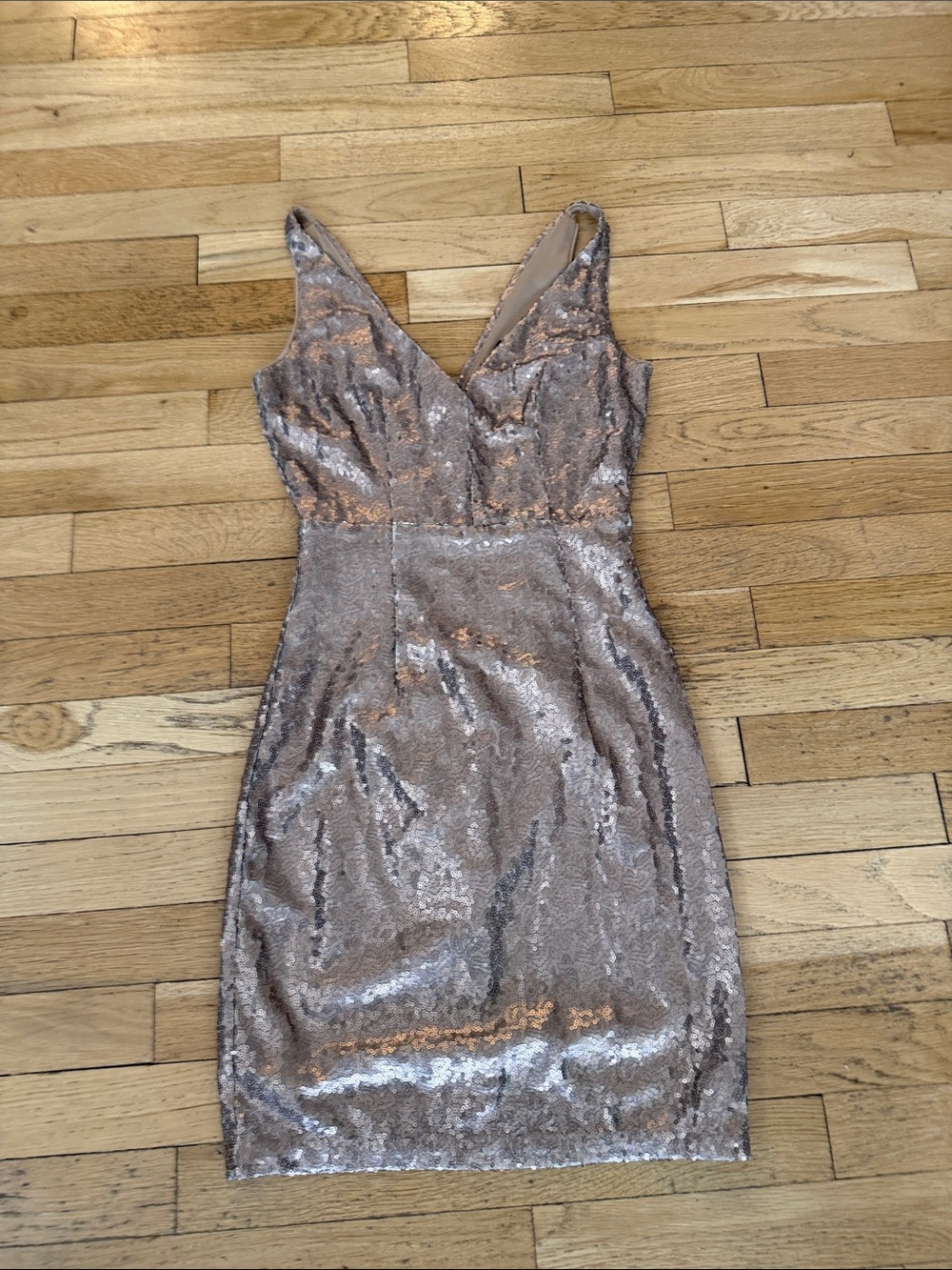Lulu's Rose Gold Sequin V-Neck Mini Dress